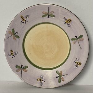 Yankee Candle Plate Dragonfly Bee 7” Ceramic Hand Painted Purple Green Bees EUC